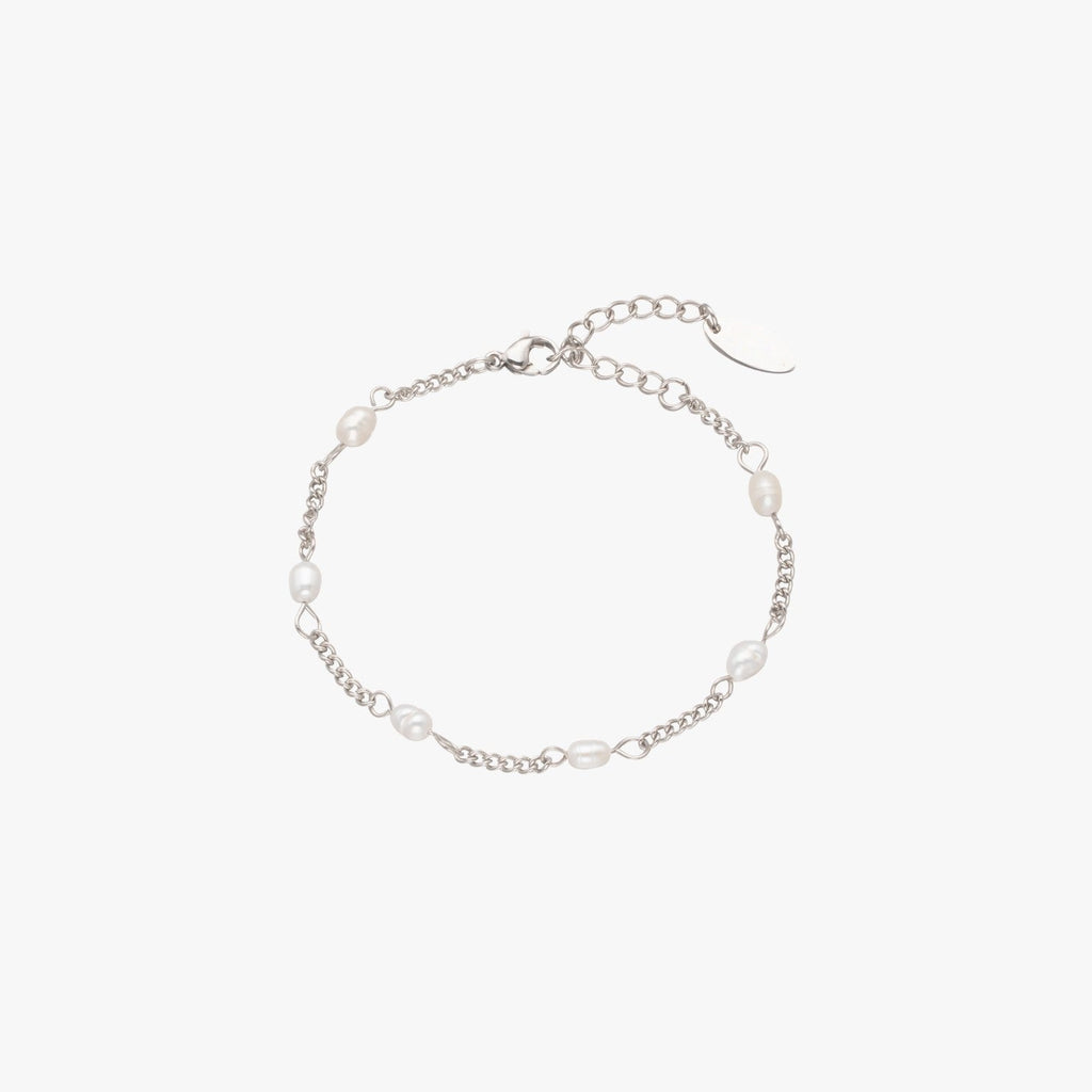 Noelle Jewelry silver freshwater pearl bracelet, flat lay