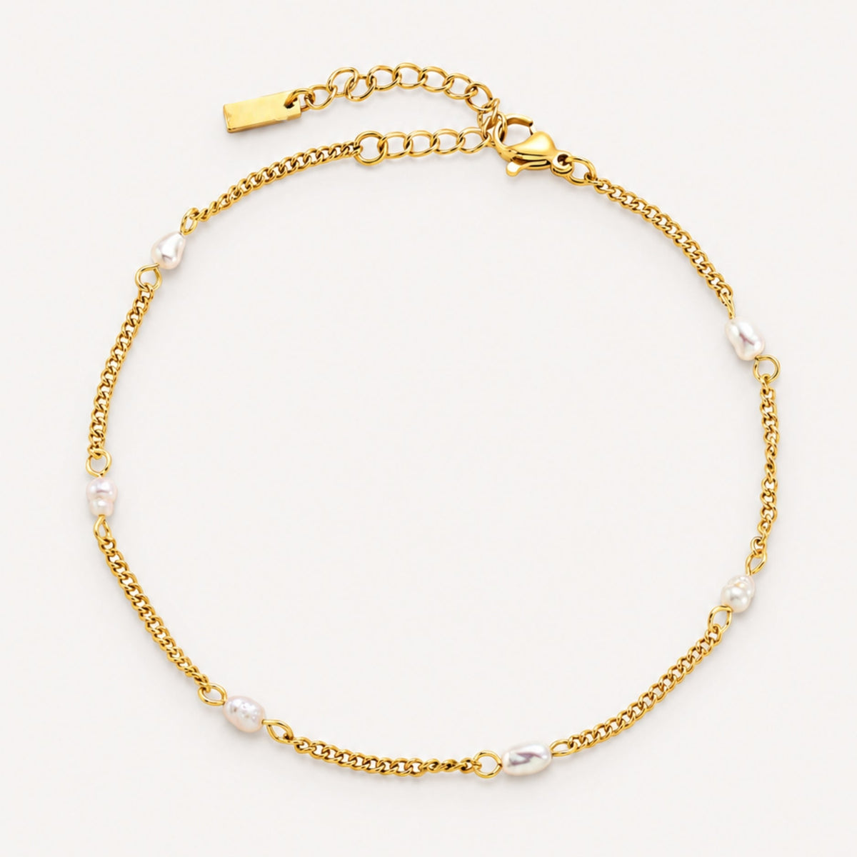 Noelle Jewelry gold freshwater pearl anklet, flat lay
