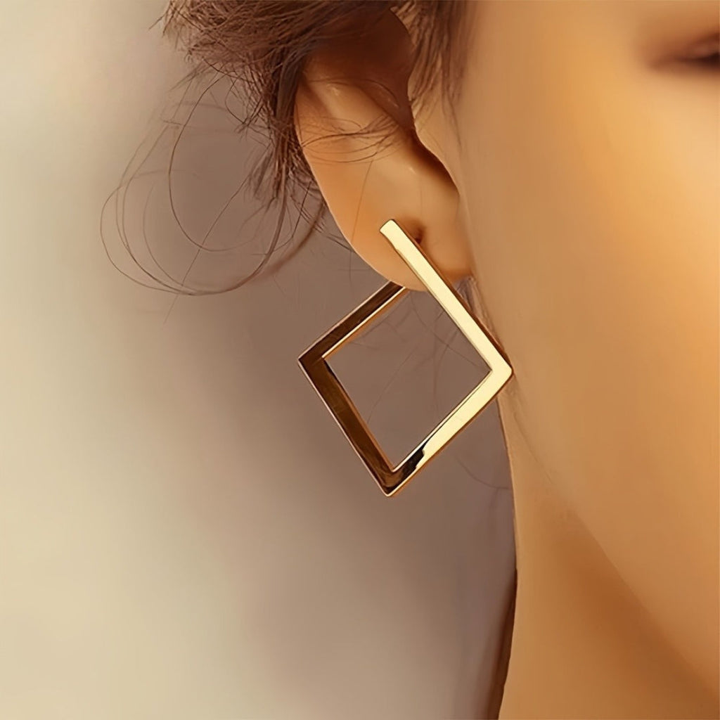 Tamsin | Women Minimalist Gold Plated Steel Square Drop Earrings