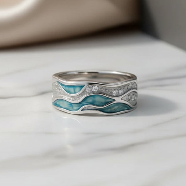 Marlowe | Women Turquoise Wave Silver Tone Ring