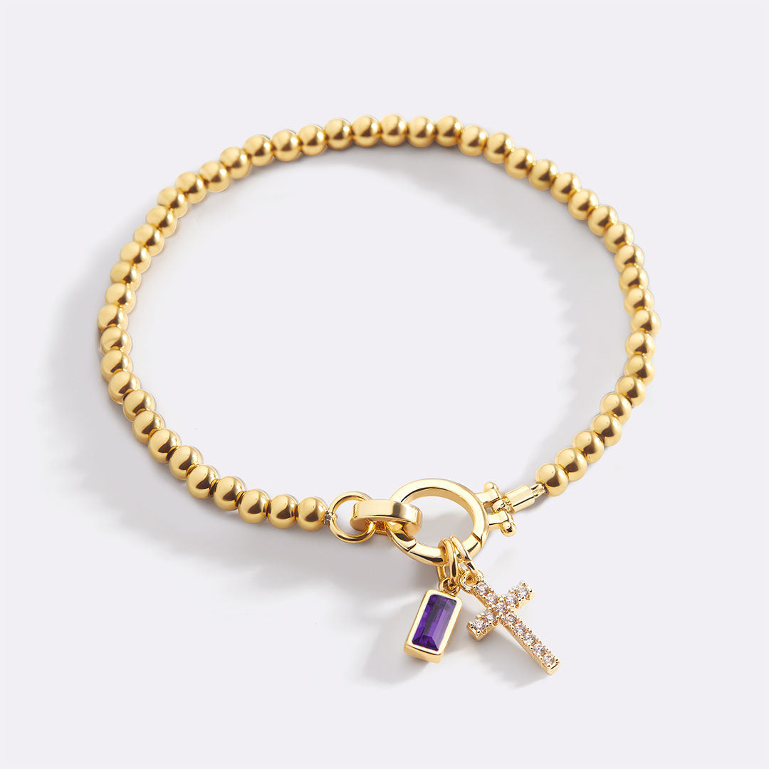 Birthstone Cross Charm Bracelet, June Alexandrite / 6.5"