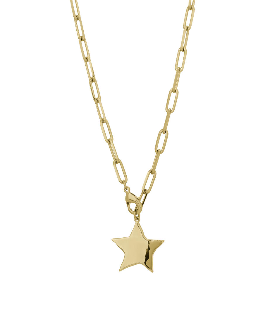 Gold chunky paperclip chain necklace with large solid polished star pendant