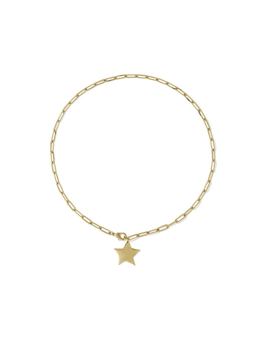 Gold chunky paperclip chain necklace with large solid polished star pendant