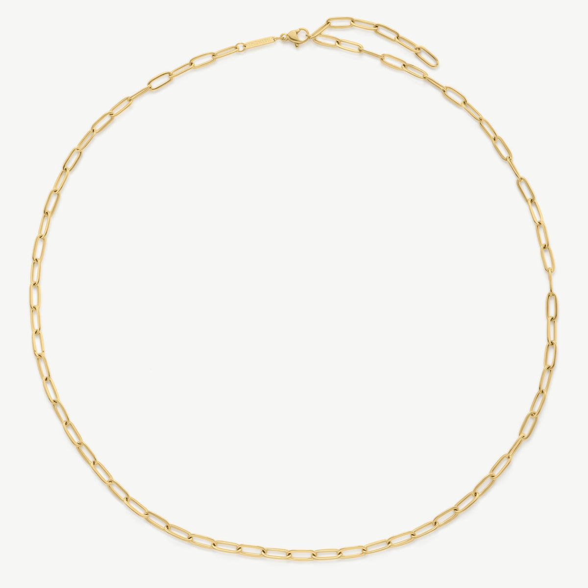 Long gold-tone paperclip chain necklace