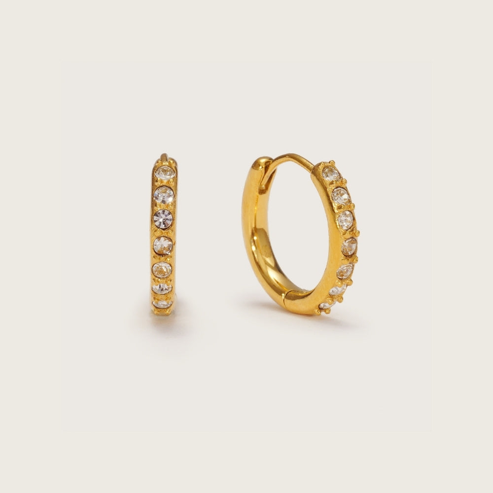 Gold Crystal Huggies, gold huggie earrings with clear crystal