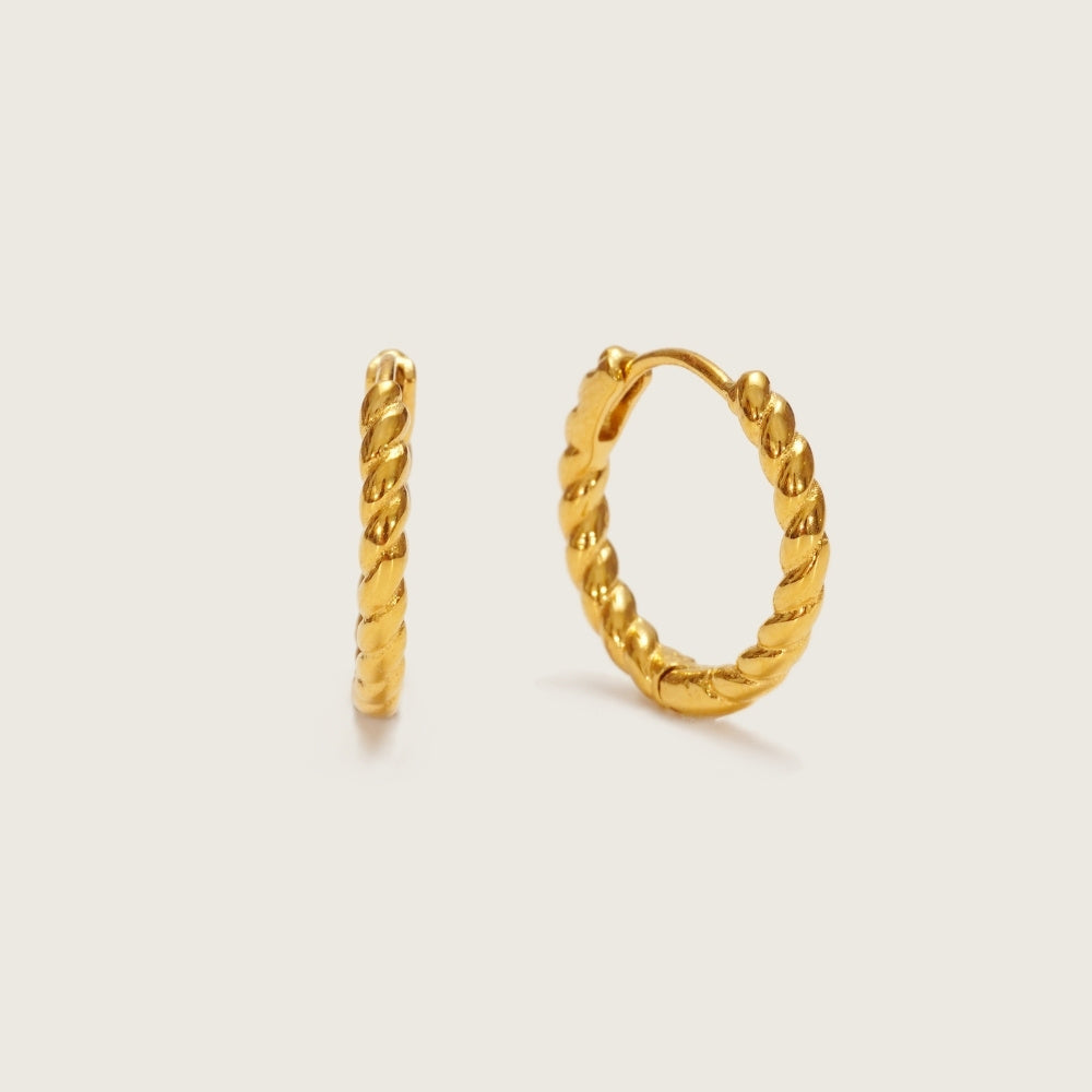 Gold Twisted Huggies, gold huggie earrings with twisted design