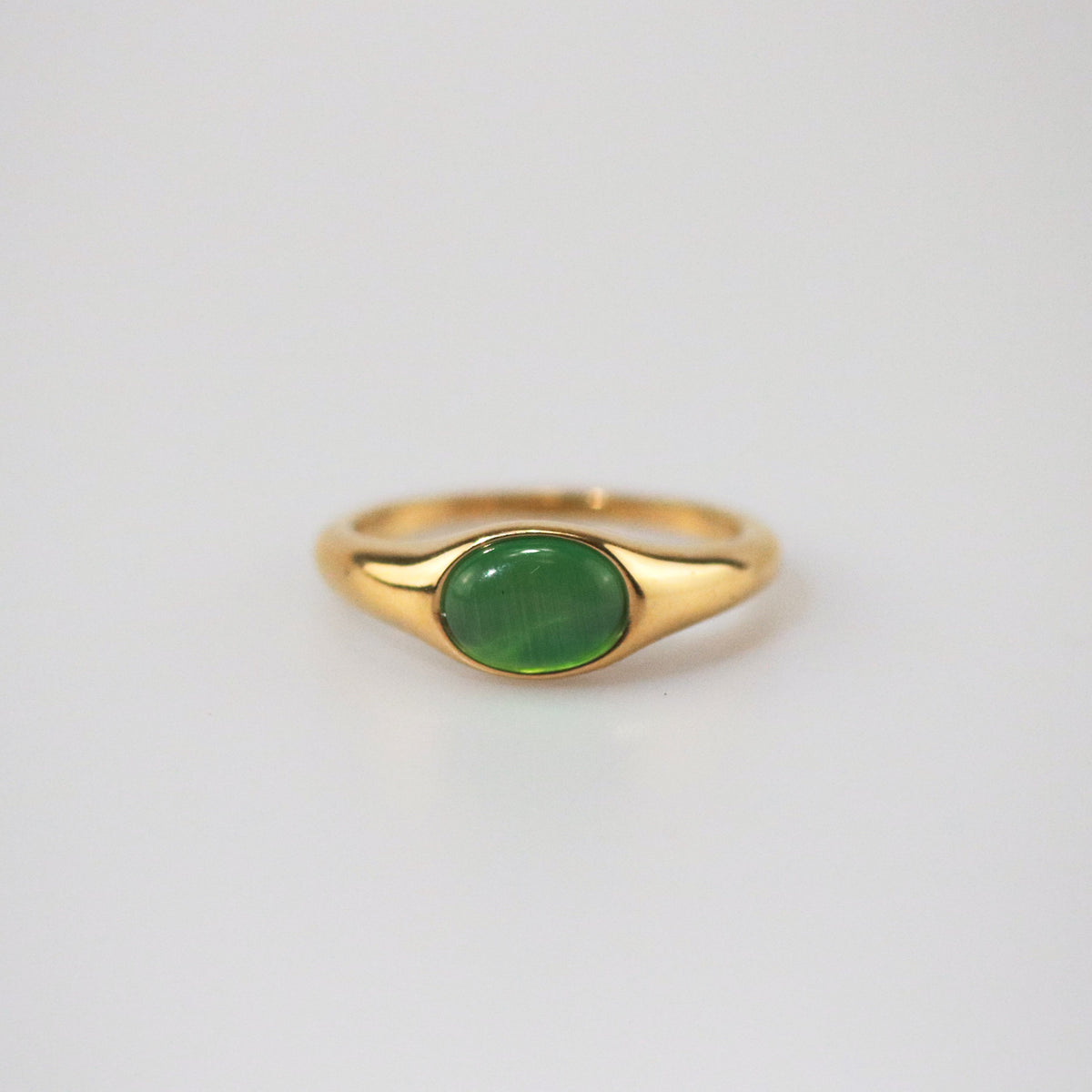Green Cats Eye Ring in stainless steel, waterproof ring for women