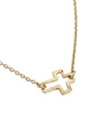 Delicate gold rolo chain necklace with tiny open cross pendant