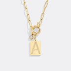 Pave Initial Pendant Necklace, Gold / A / 18"