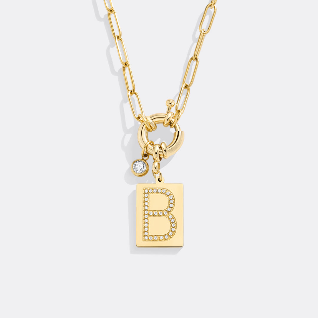 Pave Initial Pendant Necklace, Gold / B / 18"