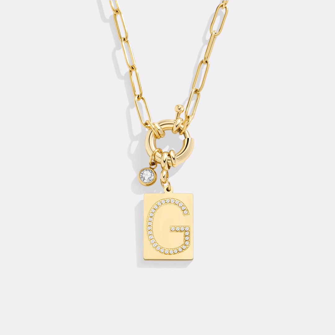 Pave Initial Pendant Necklace, Gold / G / 18"