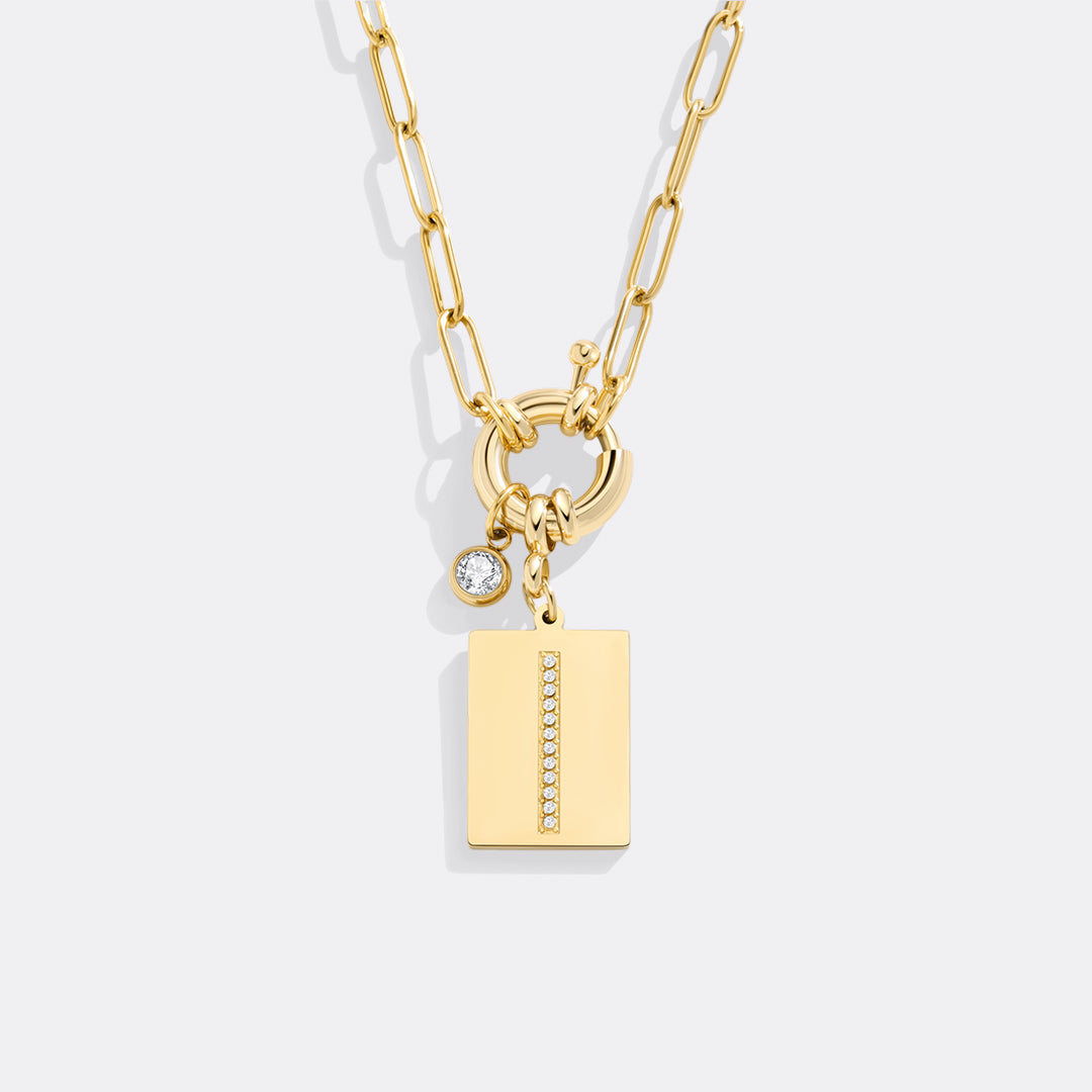 Pave Initial Pendant Necklace, Gold / I / 18"