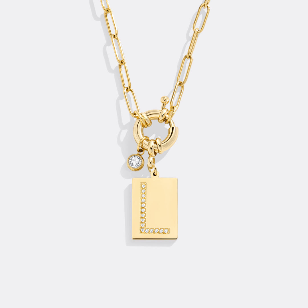 Pave Initial Pendant Necklace, Gold / L / 18"