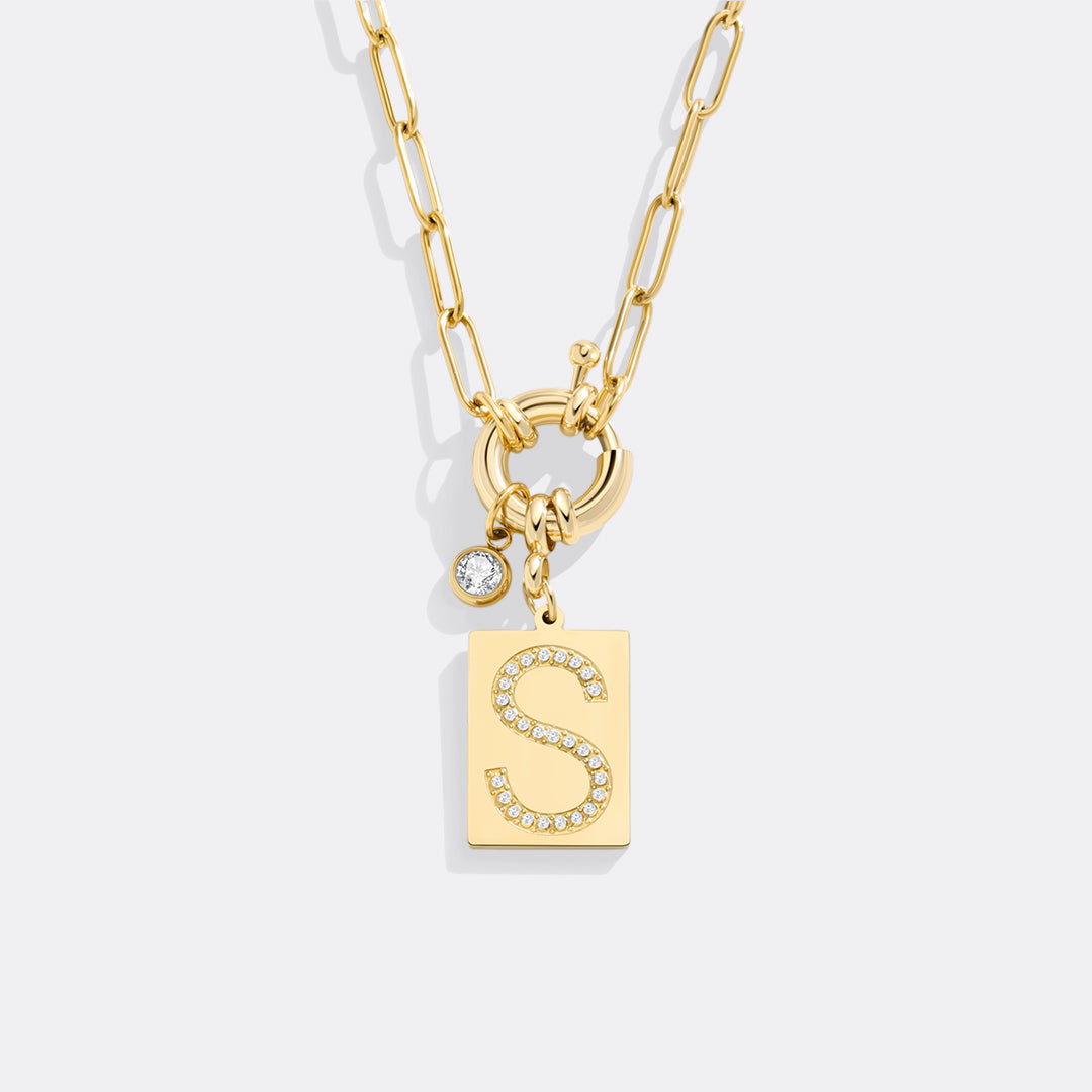 Pave Initial Pendant Necklace, Gold / S / 18"