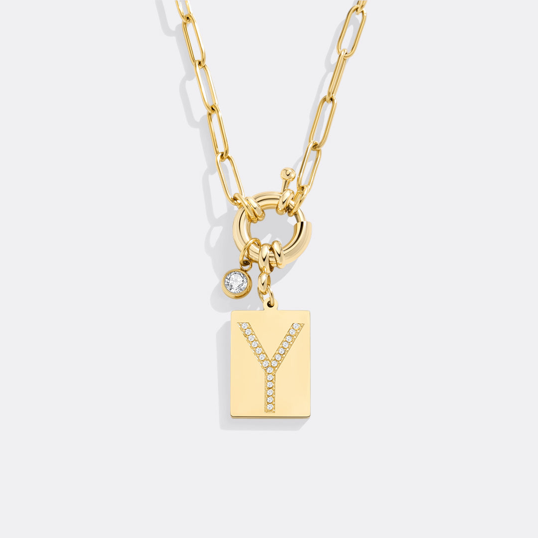 Pave Initial Pendant Necklace, Gold / Y / 18"