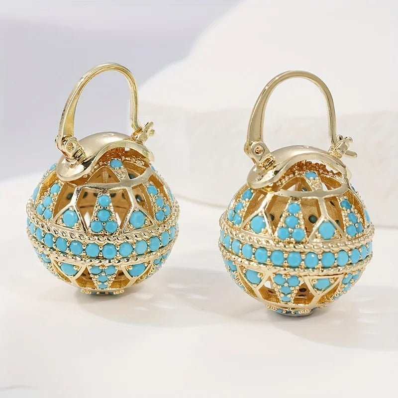 Turquoise Filigree Globe Drop Earrings