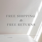 Text on a light background reads Free Shipping & Free Returns. Soft shadows and gentle light set the scene, with "LLUME Jewelry" subtly below—reflecting the classic style of the Day-to-Day Hoop.