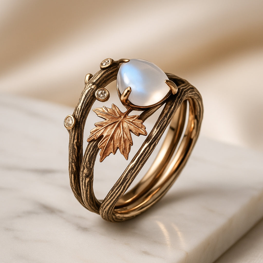 Juniper | Women Moonstone Style Botanical Ring
