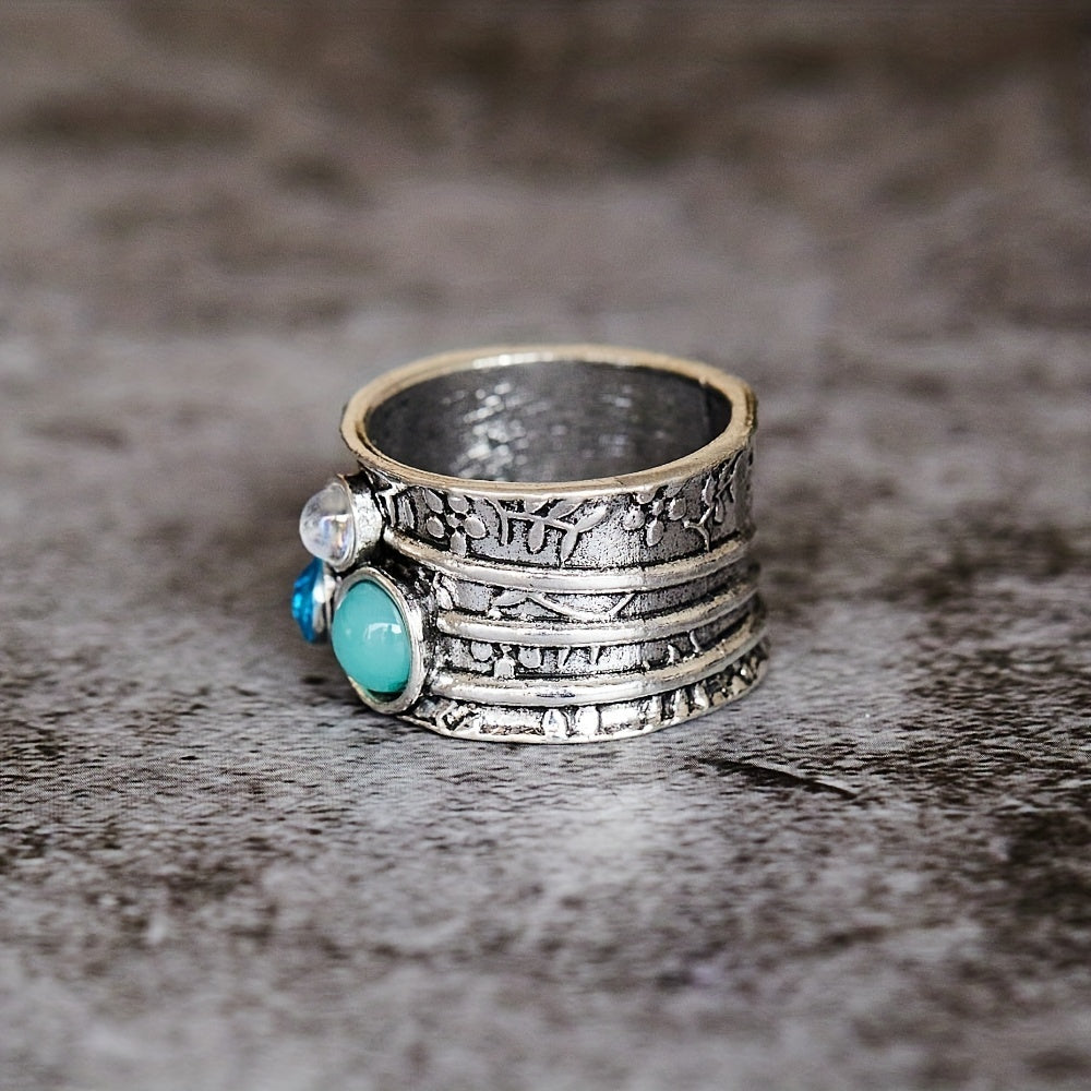 Handcrafted Multi-Stone Silver Band Ring