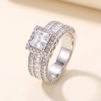 Beatrix square cubic zirconia ring on cream background