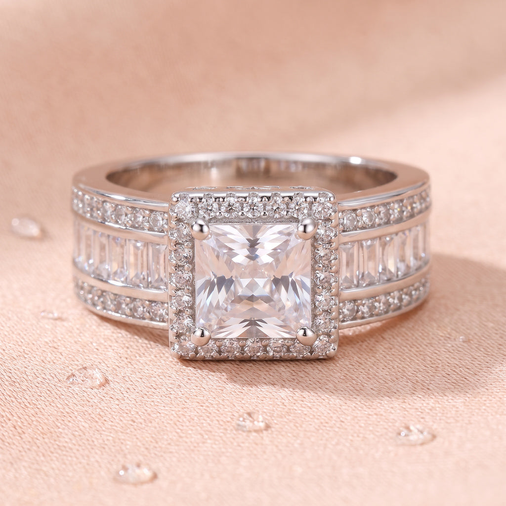Beatrix square cubic zirconia ring on blush surface