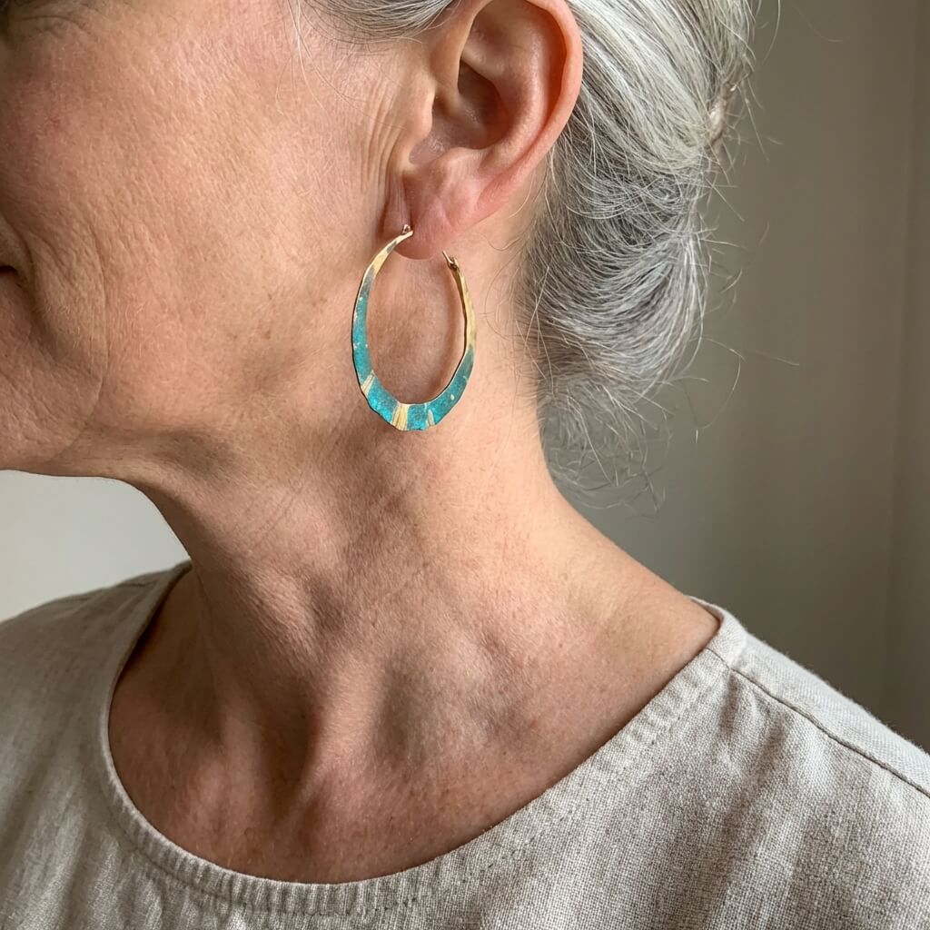 Ottilie | Women Boho Blue and Gold Tone Hoop Earrings