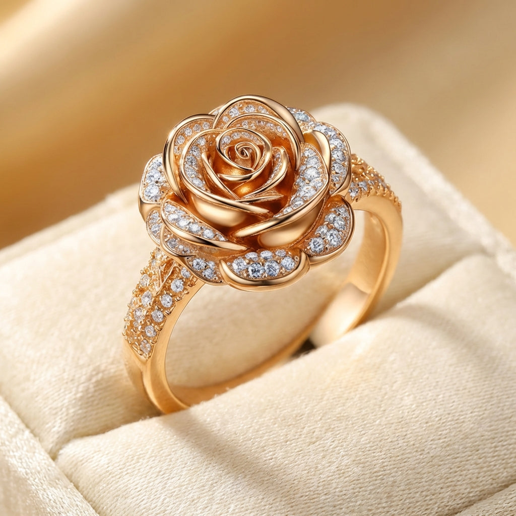 Rosamund | Women Gold Tone Rose Bloom Ring