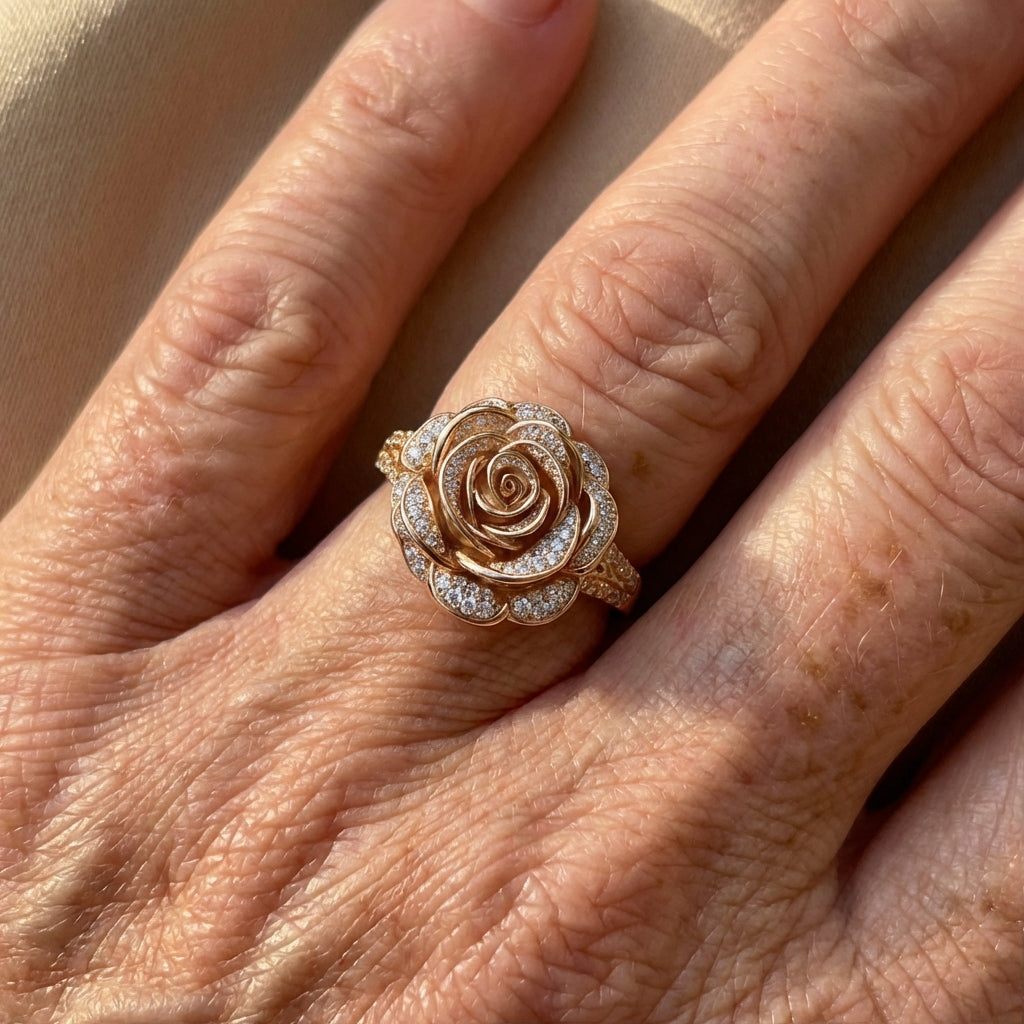 Rosamund | Women Gold Tone Rose Bloom Ring