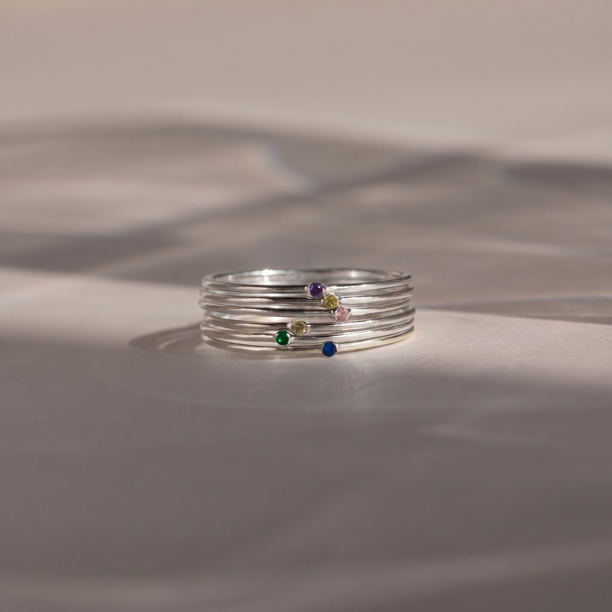Thin Mini Birthstone Ring in Silver