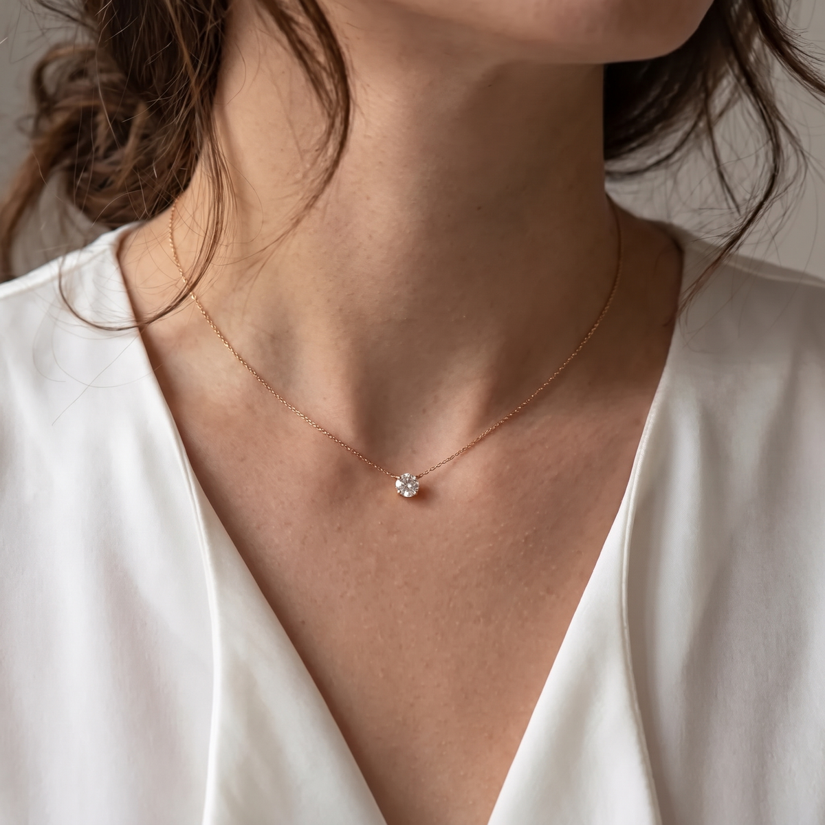 Lora Round Crystal Necklace in Rose Gold