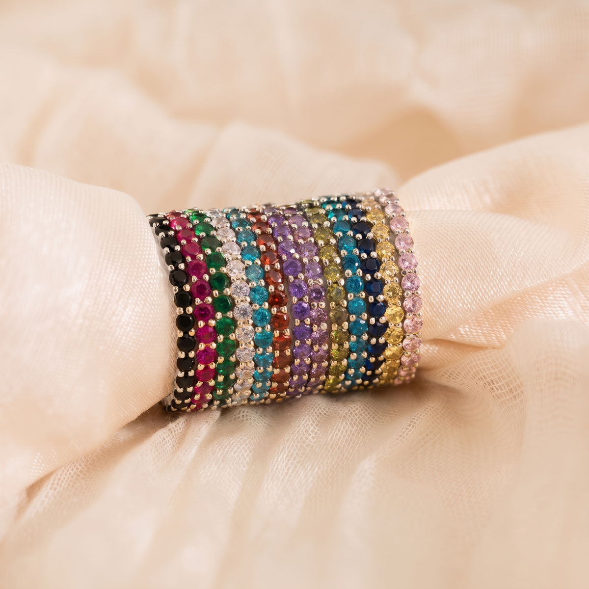 Eternity Tennis Birthstone Ring in Silver