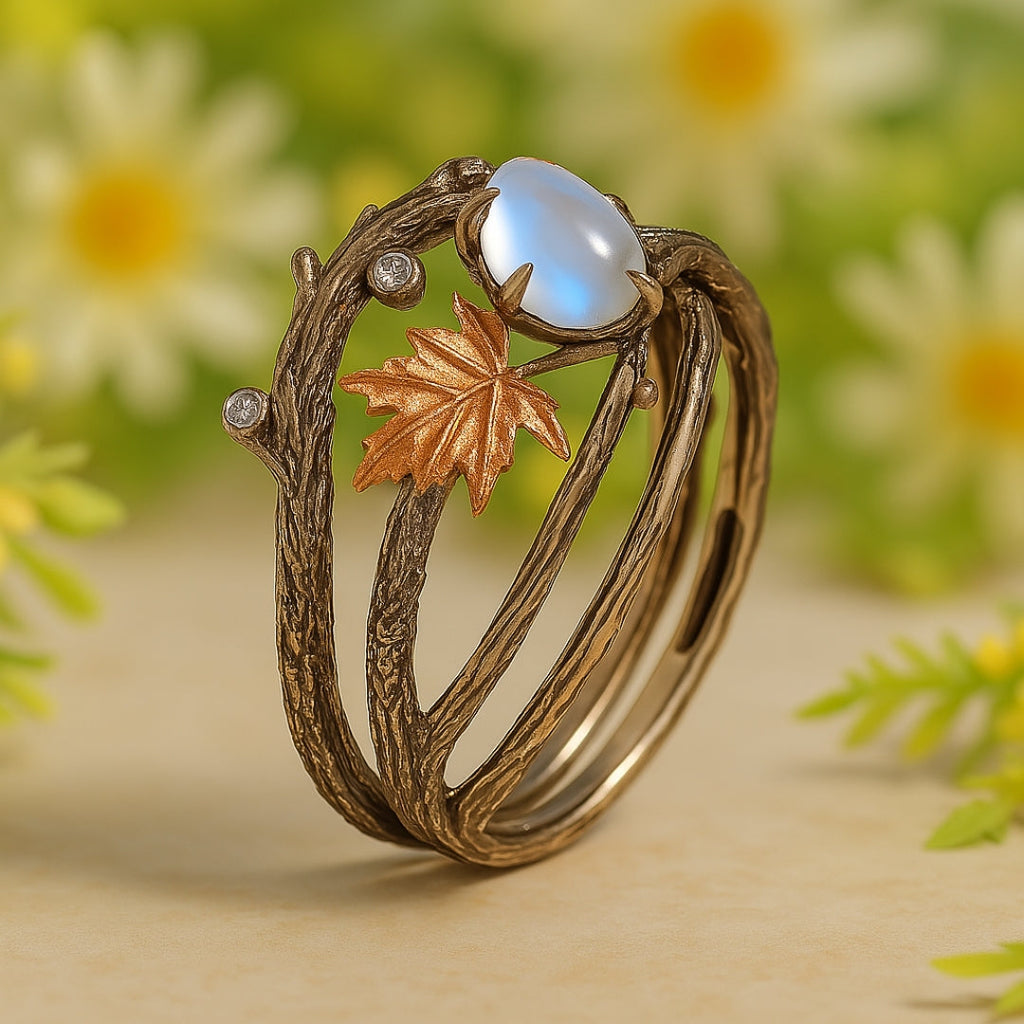 Juniper | Women Moonstone Style Botanical Ring