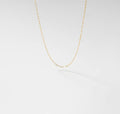 The Adelene Paperclip Chain by LLUME Jewelry features small, oval gold-plated links. Shown against a white background, the adjustable necklace forms a gentle curve and casts a subtle shadow below.
