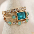 Celestine | Women Blue Crystal Vintage Ring Set