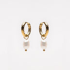 Hammered Pearl Hoop Earrings