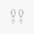 Hammered Pearl Hoop Earrings